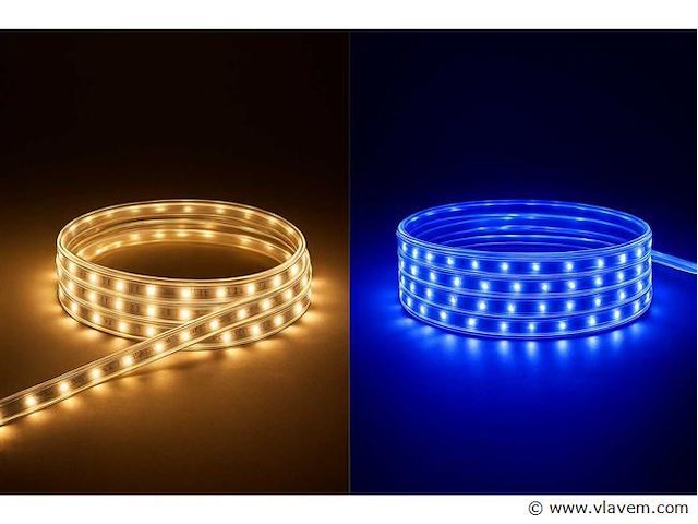 2 x led strip – 25 meter – 10w/m – blauw & warm wit – ip65 waterdicht - afbeelding 1 van  5