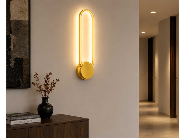 2 x led wandlamp 12w – 4000k neutraal wit - goud – ip20 – always-w - afbeelding 1 van  5