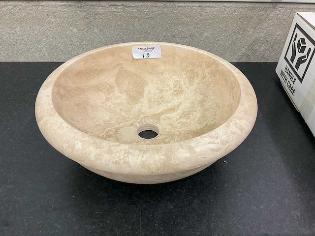 2 x natuursteen travertin beige waskom 40,6x15 cm - afbeelding 1 van  4