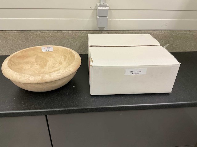 2 x natuursteen travertin beige waskom 40,6x15 cm - afbeelding 3 van  4