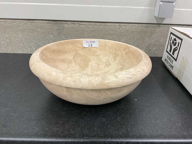 2 x natuursteen travertin beige waskom 40,6x15 cm - afbeelding 2 van  4