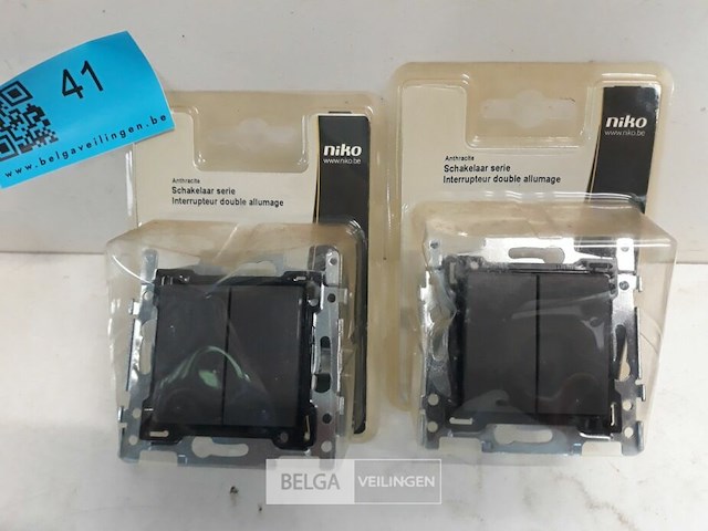 2 x niko inbouw schakelaar serie dubbel toets antraciet - afbeelding 2 van  3