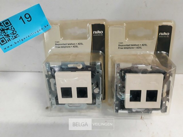 2 x niko inbouw stopcontact telefoon + adsl cream - afbeelding 2 van  3