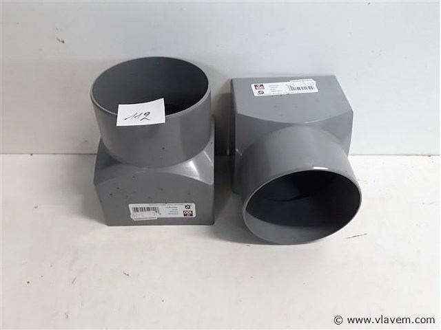 2 x overgang rond-vierkant 100mm grijs pvc - afbeelding 1 van  2