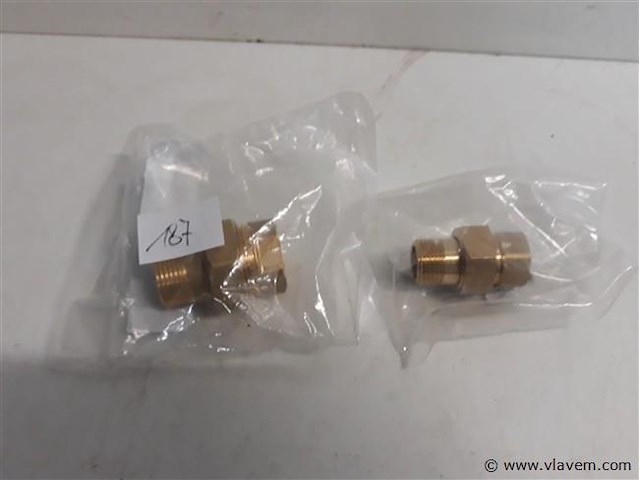 2 x rechte schroefkoppeling koper 2 assorti - afbeelding 1 van  2