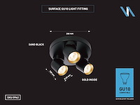 2 x rond gu10 opbouwspot armatuur triple cilinder zand zwart en goud draaibaar - afbeelding 7 van  8