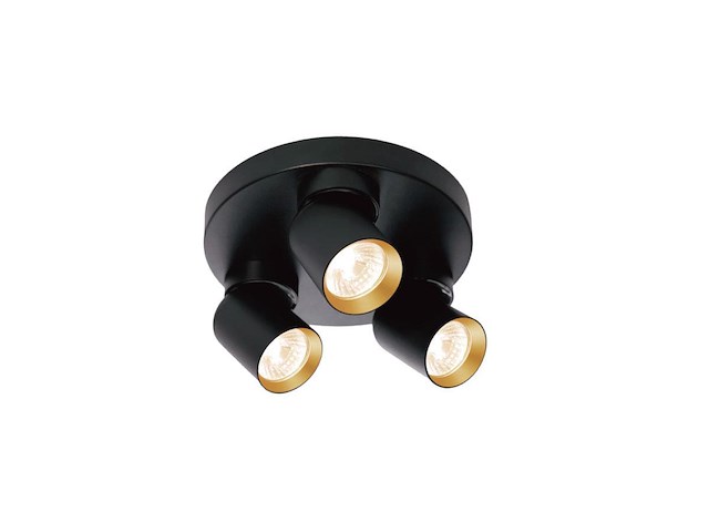 2 x rond gu10 opbouwspot armatuur triple cilinder zand zwart en goud draaibaar - afbeelding 1 van  8