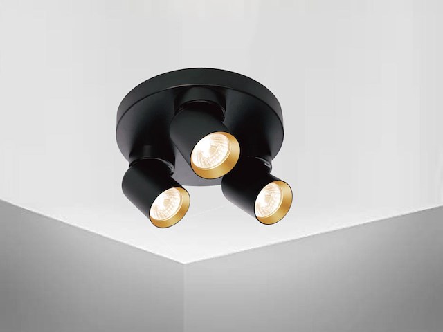 2 x rond gu10 opbouwspot armatuur triple cilinder zand zwart en goud draaibaar - afbeelding 6 van  8