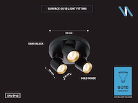2 x rond gu10 opbouwspot armatuur triple cilinder zand zwart en goud draaibaar - afbeelding 7 van  8