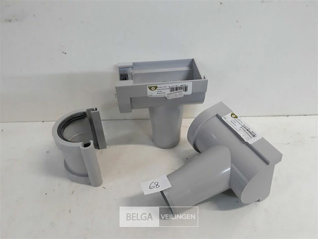 2 x spruitstuk links 80mm + 2 x verbindingsstuk licht grijs pvc regenafvoer - afbeelding 2 van  3