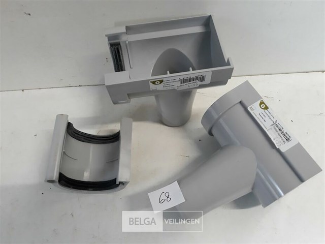 2 x spruitstuk links 80mm + 2 x verbindingsstuk licht grijs pvc regenafvoer - afbeelding 3 van  3