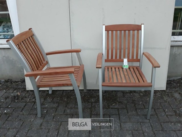2 x tuinstoel aluminium/teak met leuning - afbeelding 2 van  3