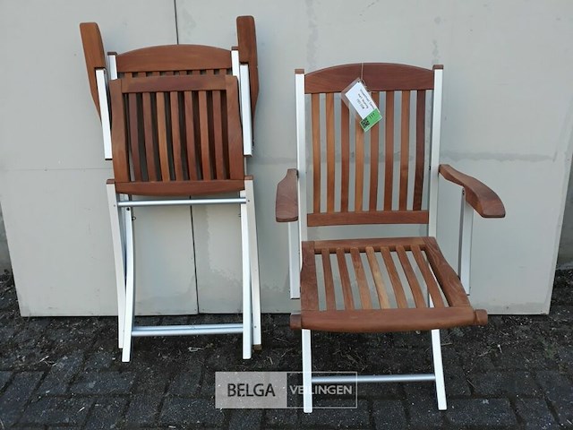 2 x tuinstoel opklapbaar aluminium/teak met leuning - afbeelding 2 van  3