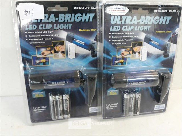 2 x zaklamp met clip led - afbeelding 1 van  3