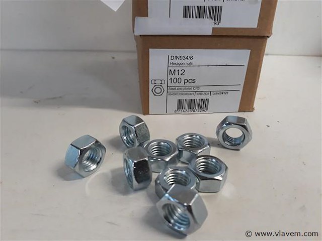 2 x zeskantmoeren verzinkt m 12 100 stuks - afbeelding 2 van  2