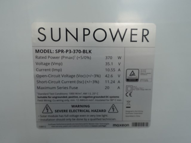 2 x zonnepaneel sunpower p3 370 fb (740 wp) - afbeelding 3 van  3