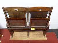 2-zit houten antieke theaterstoel - afbeelding 4 van  5
