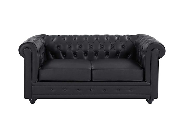 2-zits bank in zwart buffelleer - afbeelding 2 van  9