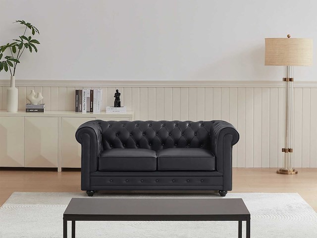 2-zits bank in zwart buffelleer - afbeelding 8 van  9