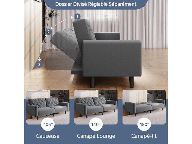 2-zits cabrioletbank met verstelbare rugleuning - donkergrijs - afbeelding 3 van  3