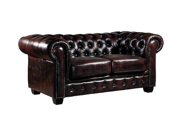 2-zits chesterfield bank 100% buffelleer - bruin met bruine reflecties - afbeelding 3 van  6