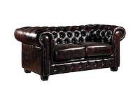 2-zits chesterfield bank 100% buffelleer - bruin met bruine reflecties - afbeelding 3 van  6