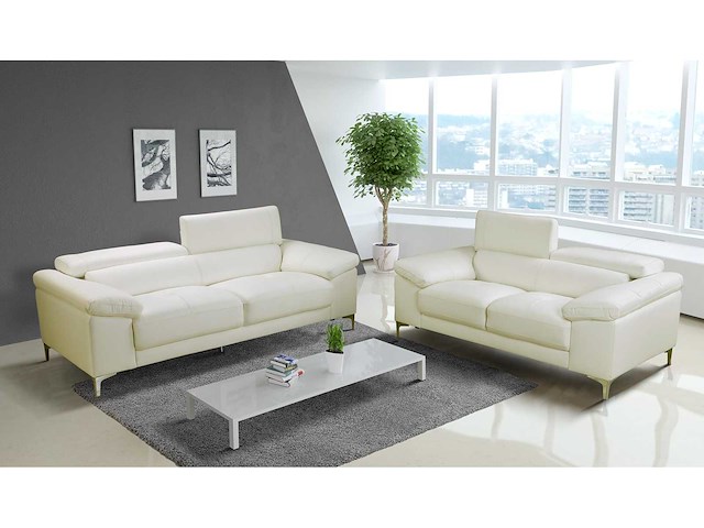 2-zits leren sofa - wit - afbeelding 1 van  4