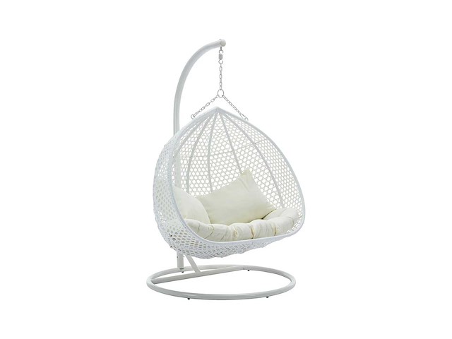 2-zits resin hangstoel - wit en beige kussen - afbeelding 3 van  10