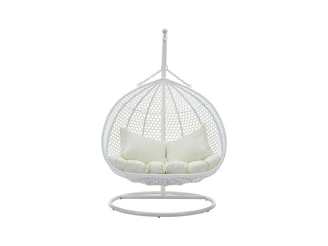 2-zits resin hangstoel - wit en beige kussen - afbeelding 4 van  10