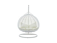2-zits resin hangstoel - wit en beige kussen - afbeelding 4 van  10