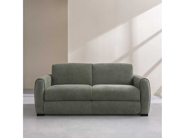 2-zits slaapbank - slaapt 140 cm - matrassen 16 cm - waterafstotend chenille-stof lugano - olivgroen - afbeelding 2 van  7