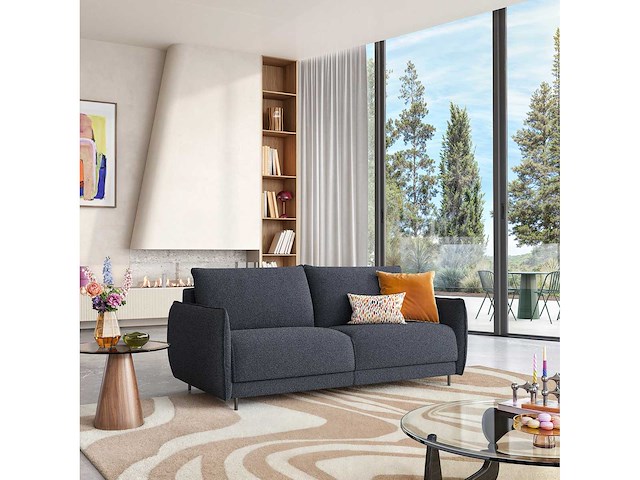 2-zits slaapbank - slaapt 140 cm - schuimmatras 13 cm - tolfa-stof marineblauw - afbeelding 1 van  11