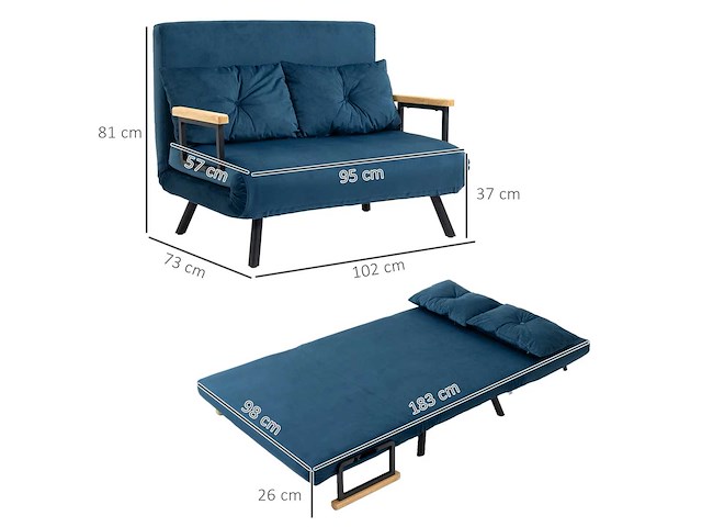 2-zits slaapbank met 5-niveaus verstelbare rugleuning - afbeelding 4 van  7