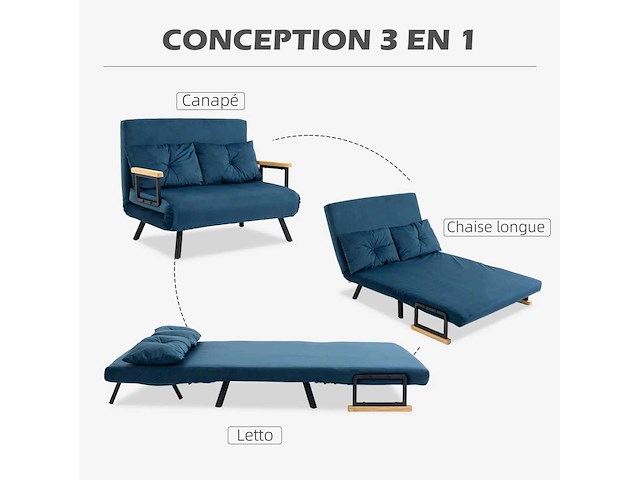 2-zits slaapbank met 5-niveaus verstelbare rugleuning - afbeelding 5 van  7