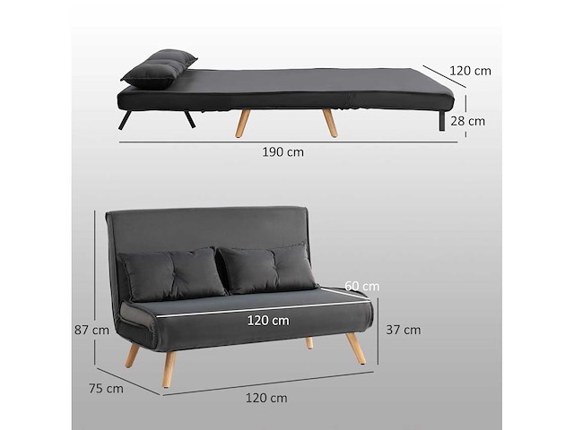 2-zits slaapbank, slaapbank met verstelbare rugleuning - afbeelding 4 van  8