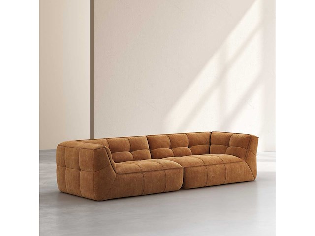 2-zits stoffen chaise longue - donker oker - afbeelding 5 van  6