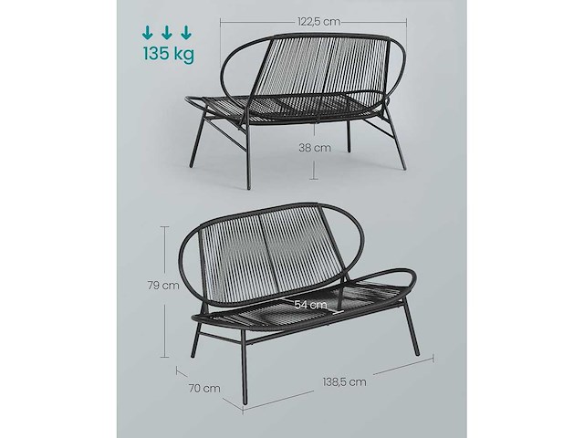 2-zits synthetische rotan tuinbank met rugleuning - afbeelding 5 van  5