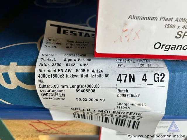 20 aluminium platen, type en aw-5005 h14/h24, afmeting van 4000 x 1500 x 3 mm - afbeelding 2 van  3