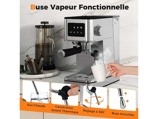 20 bar espresso koffiemachine met steam wand touchscreen - afbeelding 3 van  8