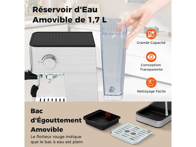 20 bar espresso koffiemachine met steam wand touchscreen - afbeelding 5 van  9