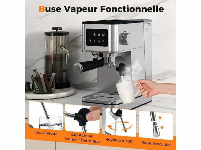 20 bar espresso koffiemachine met steam wand touchscreen - afbeelding 4 van  9