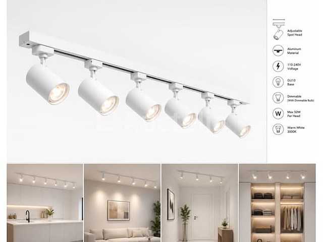 20 x 1-fase railverlichting set – 2 meter – wit – inclusief 6 x gu10 railspots - afbeelding 4 van  5