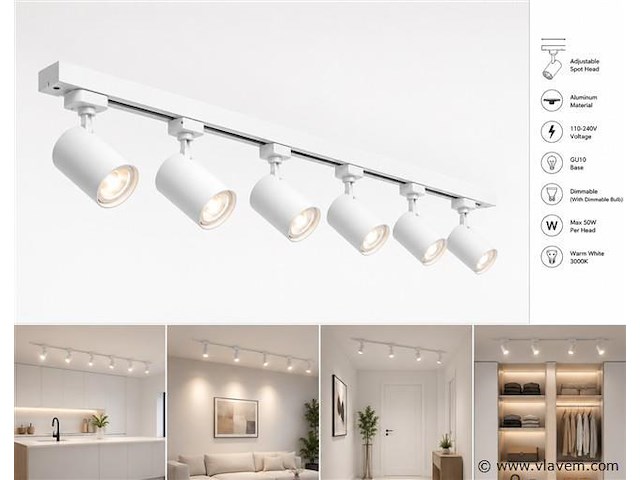 20 x 1-fase railverlichting set – 2 meter – wit – inclusief 6 x gu10 railspots - afbeelding 2 van  5