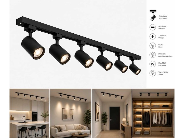 20 x 1-fase railverlichting set – 2 meter – zwart – inclusief 6 x gu10 railspots - afbeelding 2 van  5