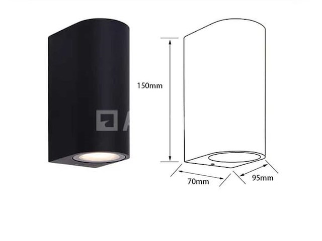 20 x buiten wandlamp – gu10 – dubbele lichtuitgang – ip65 – zwart - afbeelding 3 van  5