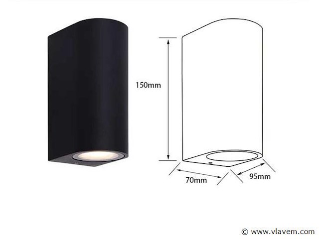 20 x buiten wandlamp – gu10 – dubbele lichtuitgang – ip65 – zwart - afbeelding 3 van  5