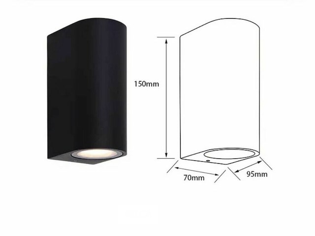 20 x buiten wandlamp – gu10 – dubbele lichtuitgang – ip65 – zwart - afbeelding 4 van  6
