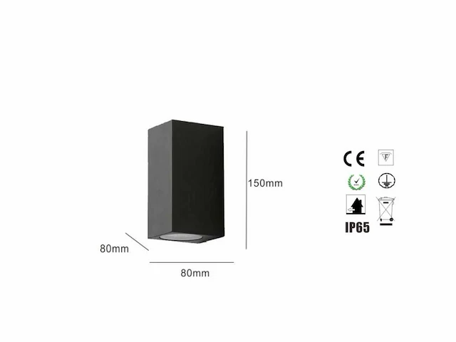 20 x buiten wandlamp – gu10 – rechthoek – dubbele lichtuitgang – ip65 – zwart - afbeelding 7 van  12