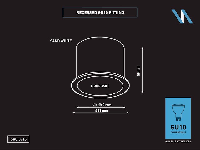 20 x gu10 inbouw design armatuur cilinder zand wit en zwart met lamphouder - afbeelding 3 van  5