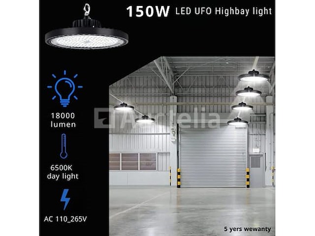20 x highbay ufo 150w – pro design – instelbaar vermogen (60% / 80% / 100%) – 6500k cool white - afbeelding 1 van  9
